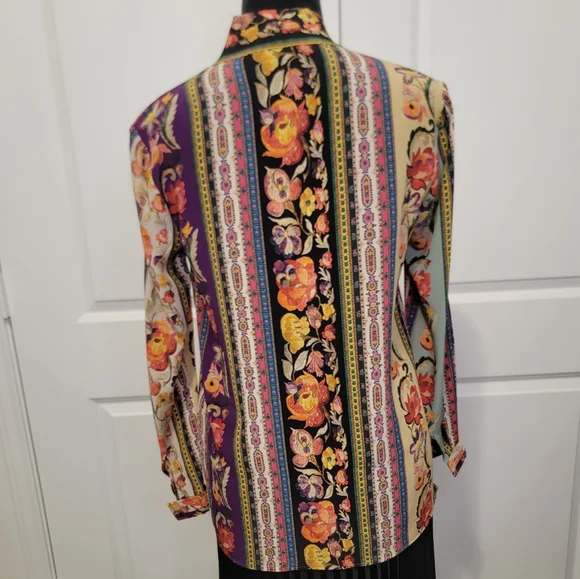 Etro 40 Floral Multicolor Slik Blouse - Picture 6 of 8